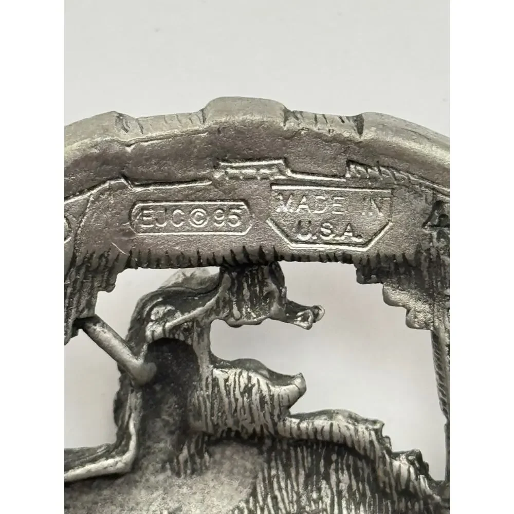 EJC Pewter - End of The Trial Indian Belt Buckle Vintage Western Collectible